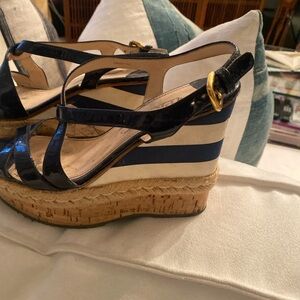 Prada Navy Blue Wedge Sandals – Classic Resort & Cruise Style